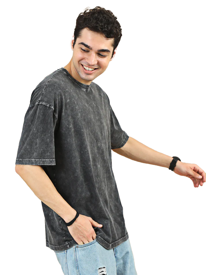 ACID WASH OVERSIZE T SHIRT-(BLACK) - Image 2