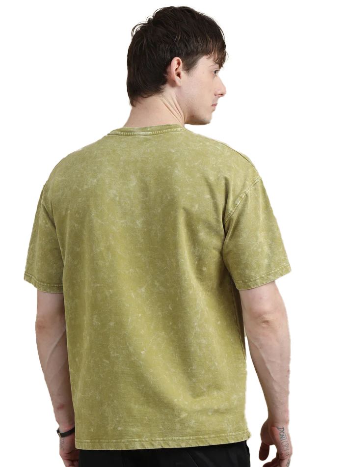 ACID WASH OVERSIZE T SHIRT-(OLIVE GREEN) - Image 2
