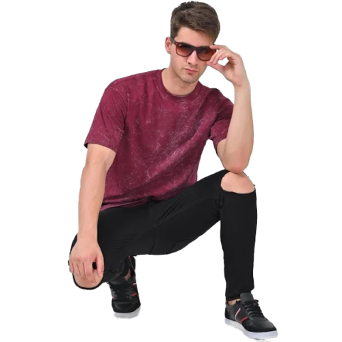ACID WASH OVERSIZE T SHIRT-(MAROON)