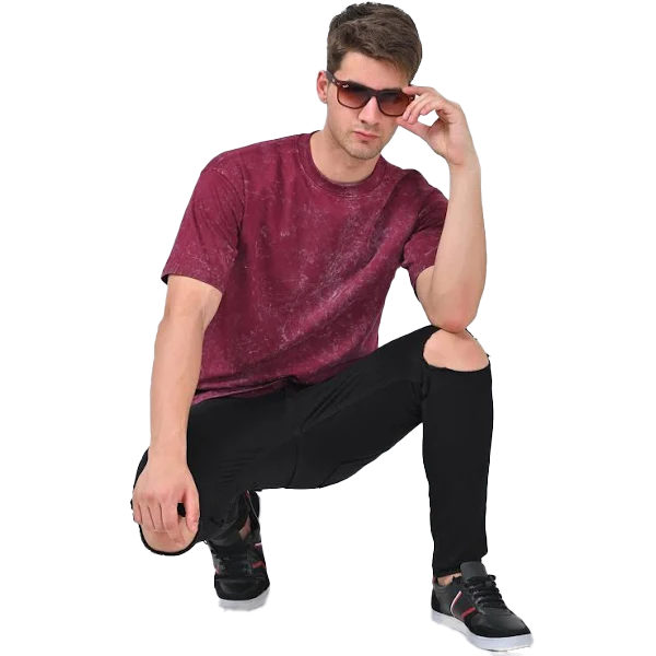 ACID WASH OVERSIZE T SHIRT-(MAROON)