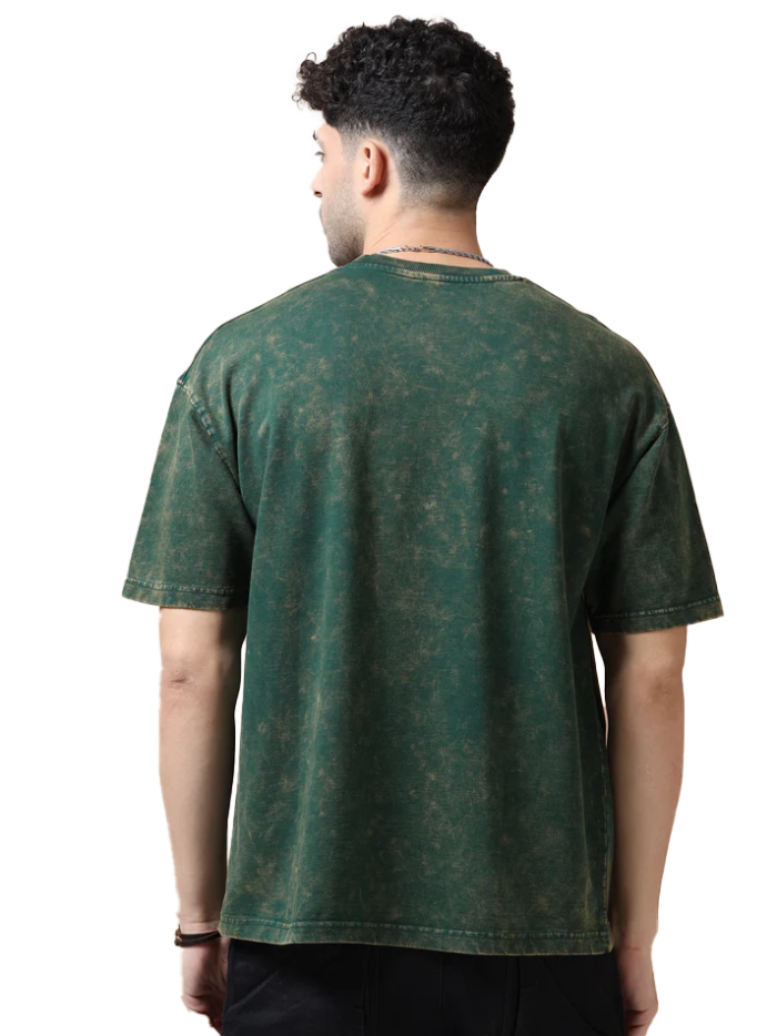 ACID WASH OVERSIZE T SHIRT-(BOTTLE GREEN) - Image 2