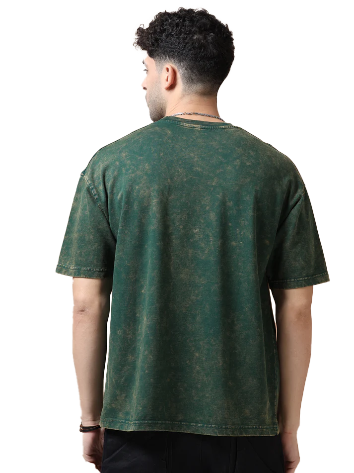 ACID WASH OVERSIZE T SHIRT-(BOTTLE GREEN) - Image 2