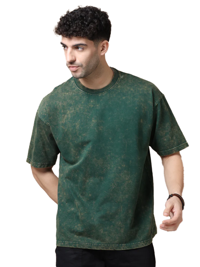 ACID WASH OVERSIZE T SHIRT-(BOTTLE GREEN) - Image 3