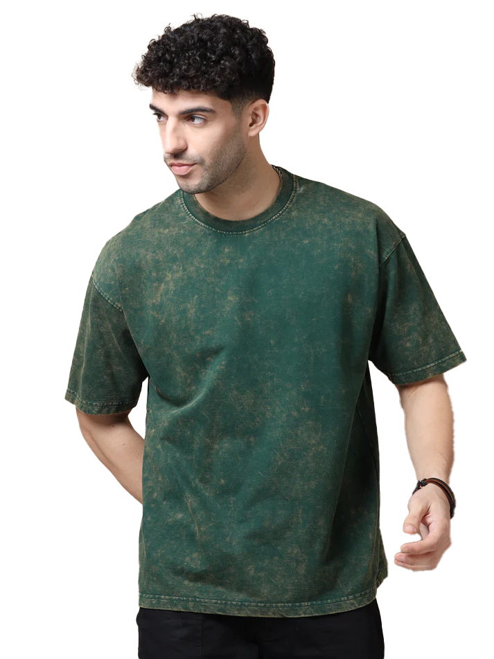 ACID WASH OVERSIZE T SHIRT-(BOTTLE GREEN) - Image 3