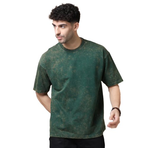 ACID WASH OVERSIZE T SHIRT-(BOTTLE GREEN)