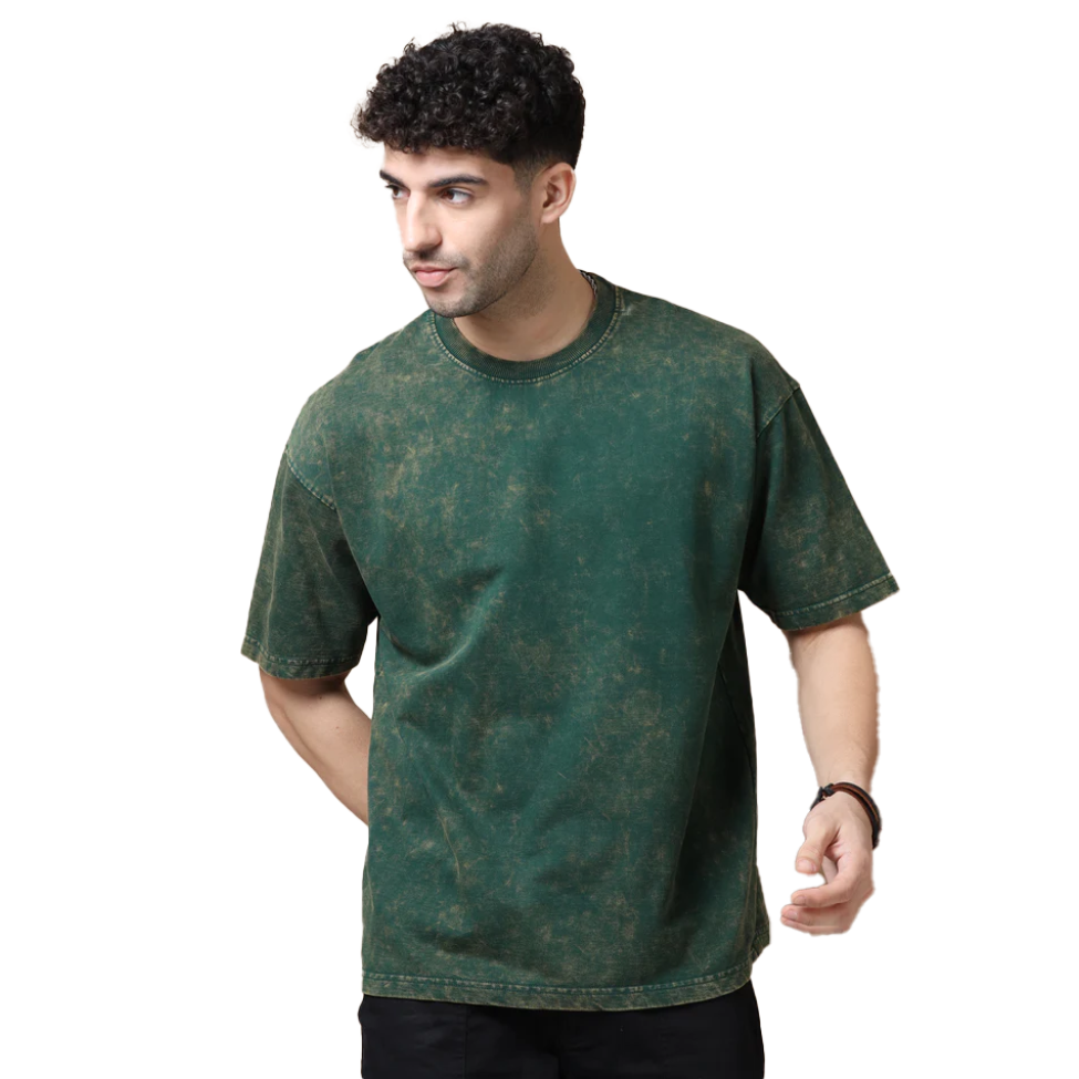 ACID WASH OVERSIZE T SHIRT-(BOTTLE GREEN)