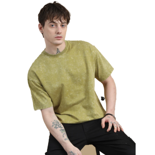 ACID WASH OVERSIZE T SHIRT-(OLIVE GREEN)