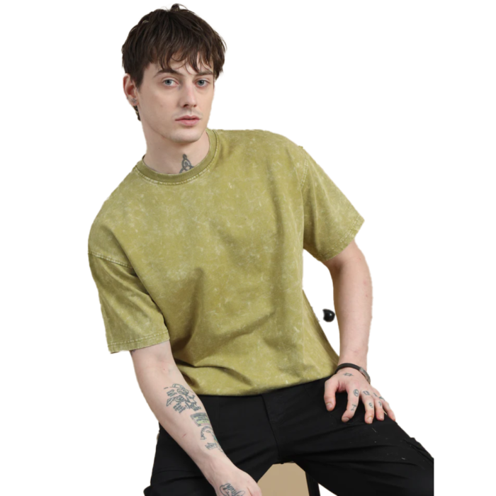 ACID WASH OVERSIZE T SHIRT-(OLIVE GREEN)