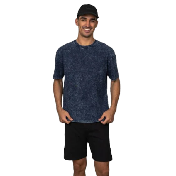 ACID WASH OVERSIZE T SHIRT-(NAVY BLUE)
